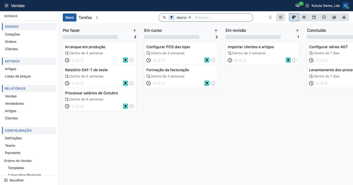 Tarefas de um projecto por fase